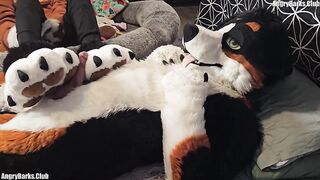 Paw slut gets brutal back to back pawjobs with massive cum drip finish