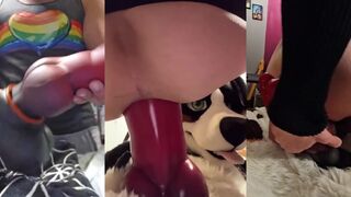 Fursuit knotting ruined by massive dildo cumshot compilation