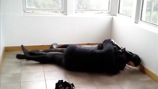 Gay skeleton gets destroyed by frogman in spandex wrestling cumshot