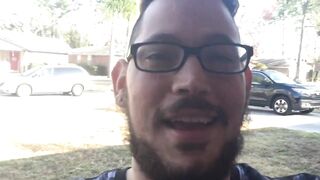 Kinda risky public blowjob with hairy bear sucking cock outdoors