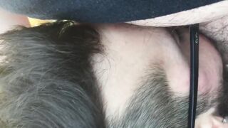 Kinda risky public blowjob with hairy bear sucking cock outdoors