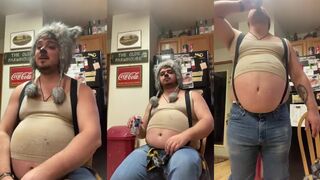 Gay gainer busting bellyplay on Halloween with a beer bloat