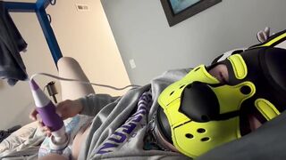 Twink pup gets wrecked by buzzy wand until he drips in his soaked diaper