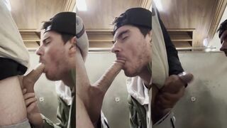 Rest stop washroom release guy sucking fat veiny cock until gagging