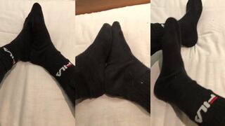 Gay European stinky black socks tease destroyed his feet