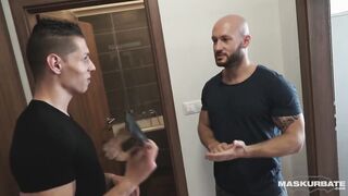 Maskurbate pays rent with his big juicy cock worshipped by hungry jocks