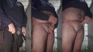 Gay plumber stretches plant room cock big enough to wreck floors