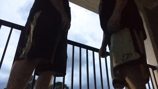 Stormy balcony rained on my raw back porch cock sucking