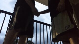 Stormy balcony rained on my raw back porch cock sucking