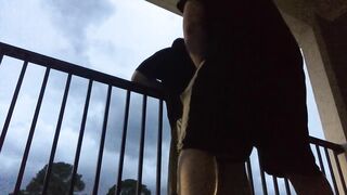 Stormy balcony rained on my raw back porch cock sucking