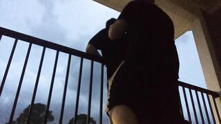 Stormy balcony rained on my raw back porch cock sucking