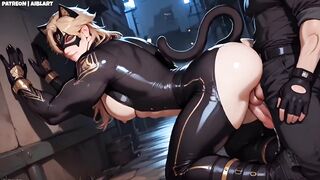 Hero Cat Gets Big Hard Rough Blowjob Teabagged in Cartoon Gay Animation