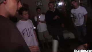 Wild frat stud wrecked by cheering crowd gets destroyed in bareback gangbang