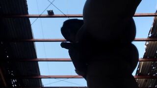 Moaning Latino brute jerks off on abandoned building balcony huge cumshot