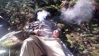 Smoking stripping camping a hairy soft cock gets bigger outside