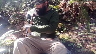 Smoking stripping camping a hairy soft cock gets bigger outside