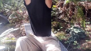 Smoking stripping camping a hairy soft cock gets bigger outside