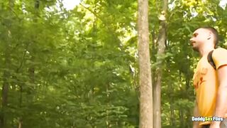 Conner Joe and CJ’s outdoor military threeway raw DILF deep throat blowjob