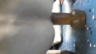 Big dildo wrecks tight ass in the garage while wife’s inside