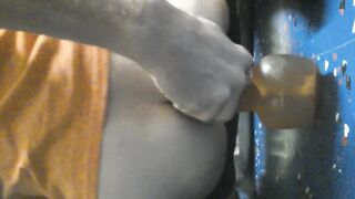 Big dildo wrecks tight ass in the garage while wife’s inside