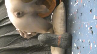 Big dildo wrecks tight ass in the garage while wife’s inside