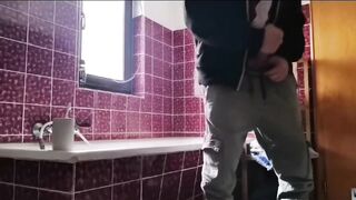 Hot skater twink destroyed in bathroom handjob alone
