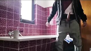 Hot skater twink destroyed in bathroom handjob alone
