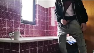Hot skater twink destroyed in bathroom handjob alone