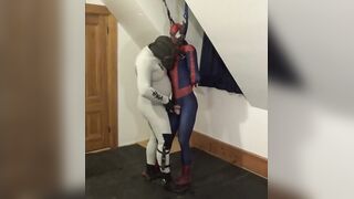 White bastard in wetsuit drills Spiderman sex doll raw and cumming