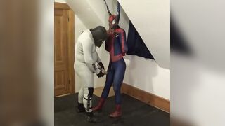 White bastard in wetsuit drills Spiderman sex doll raw and cumming
