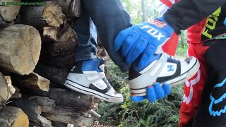 Take off DC shoes of blond teen boy cum covered feet