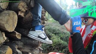 Take off DC shoes of blond teen boy cum covered feet