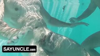 Skinny-dipping poolside raw anal with uncut Latino twinks sloppy blowjob doggystyle