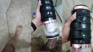 POV Big Uncut Cock Camilo Brown Using An Automatic Masturbation Toy To Get An Intense Cumshot Orgasm
