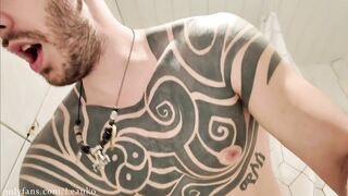 Tall european gay guy uncut big dick jerking off to porn cumshot