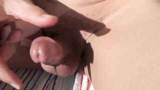 Masturbating on the Balcony with Hot Cock and Gay Cum Closeup