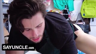 Barista Busted Bust Down Sloppy Blowjob Raw Anal Doggystyle Gay Daddy