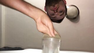 Hairy European College Guy Drilling Fleshjack And Cumming Below View