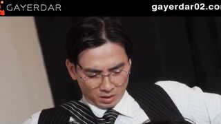 Gaydar Office EP2 Threesome with Big Dick Chastity Slave Gushing Cumshot