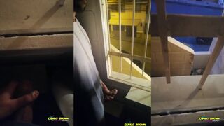 Big Uncut Cock Jerking Off Public On Window Till Cum Caught