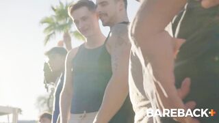 Hot John Jai Destroyed and Choked by Horny Hung Studs in Bareback Gay Breeding