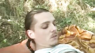 Skinny twink enjoys his ass with friend in countryside getting destroyed gushing choked cum in mouth