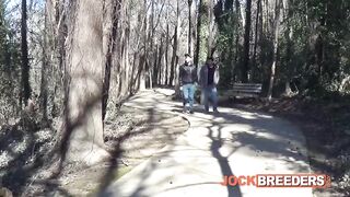 Scruffy Twinks Brogan Reed and Lance Matthews Destroyed With Bareback Gay Blowjob and Cum Fucking Outside