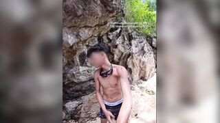 Jerk Off On Beach With Big Dick Cum Spewing Gay Twink