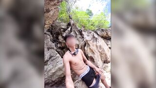 Jerk Off On Beach With Big Dick Cum Spewing Gay Twink
