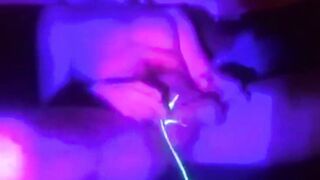Blue Light Cock Gushes Cum Drenched Thighs Destroyed