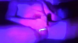 Blue Light Cock Gushes Cum Drenched Thighs Destroyed