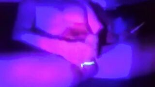 Blue Light Cock Gushes Cum Drenched Thighs Destroyed