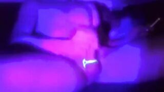 Blue Light Cock Gushes Cum Drenched Thighs Destroyed