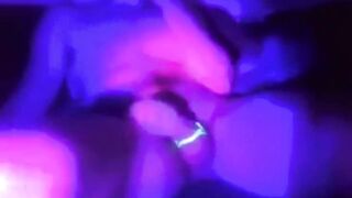 Blue Light Cock Gushes Cum Drenched Thighs Destroyed